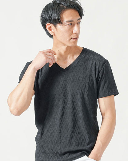 うっすらデザイン半袖VネックTシャツ
