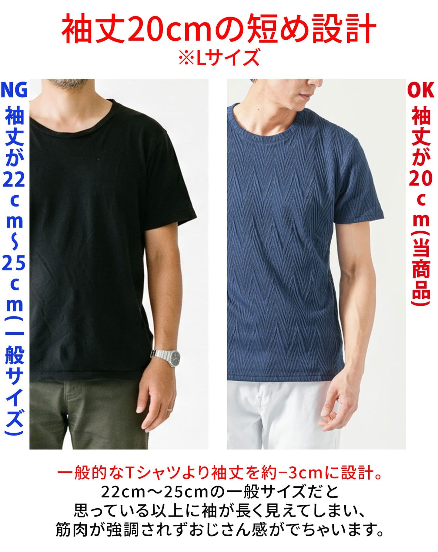 袖短めでイケオジ見えするうっすらデザインクルーネック半袖Tシャツ