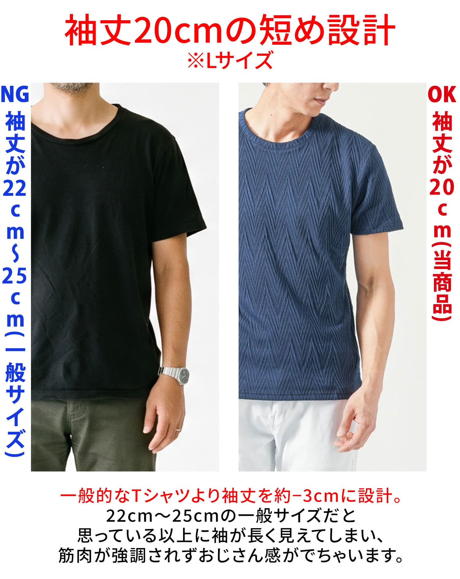 袖短めでイケオジ見えするうっすらデザインクルーネック半袖Tシャツ