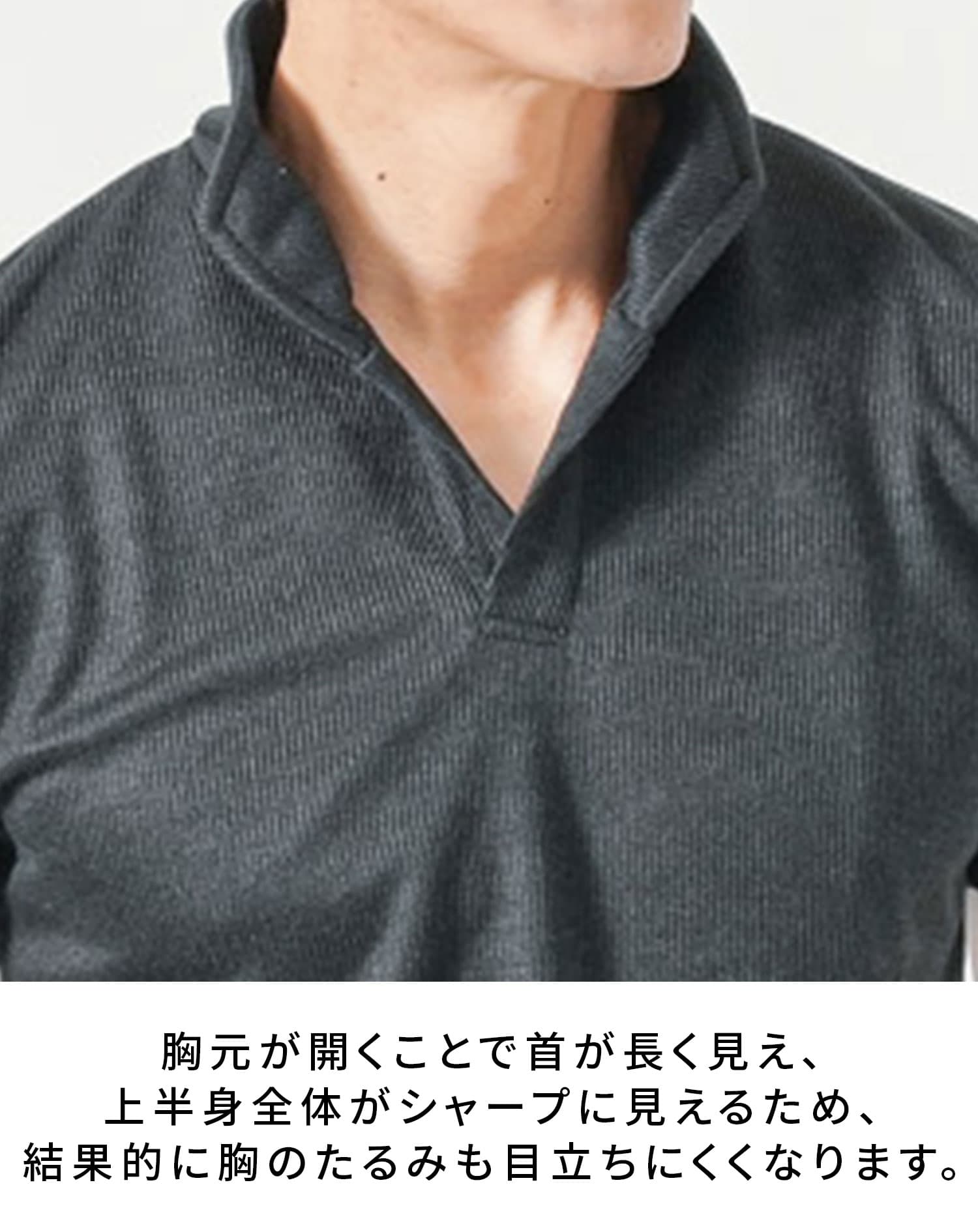 うっすら柄ストライプ入りスキッパー半袖ポロシャツ