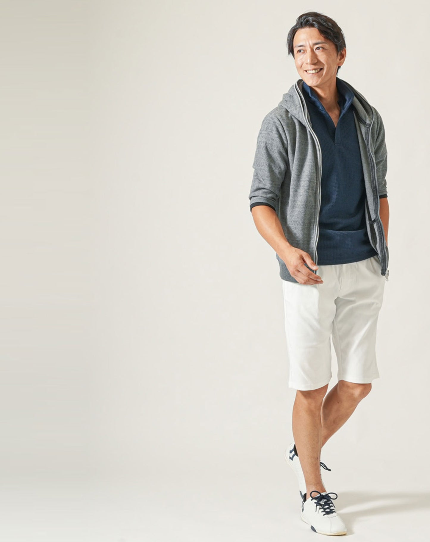 膨れワッフルワイヤー入りイタリアンスタンドカラー半袖ポロシャツ