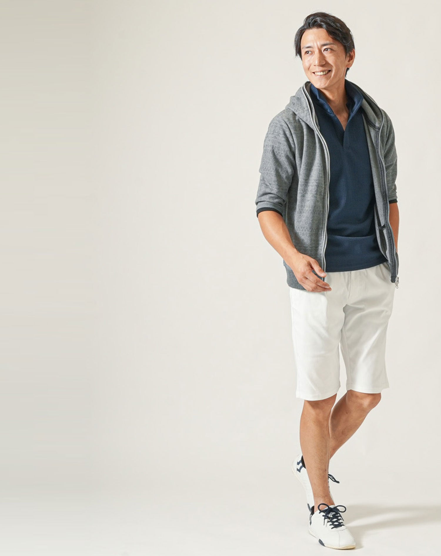 膨れワッフルワイヤー入りイタリアンスタンドカラー半袖ポロシャツ