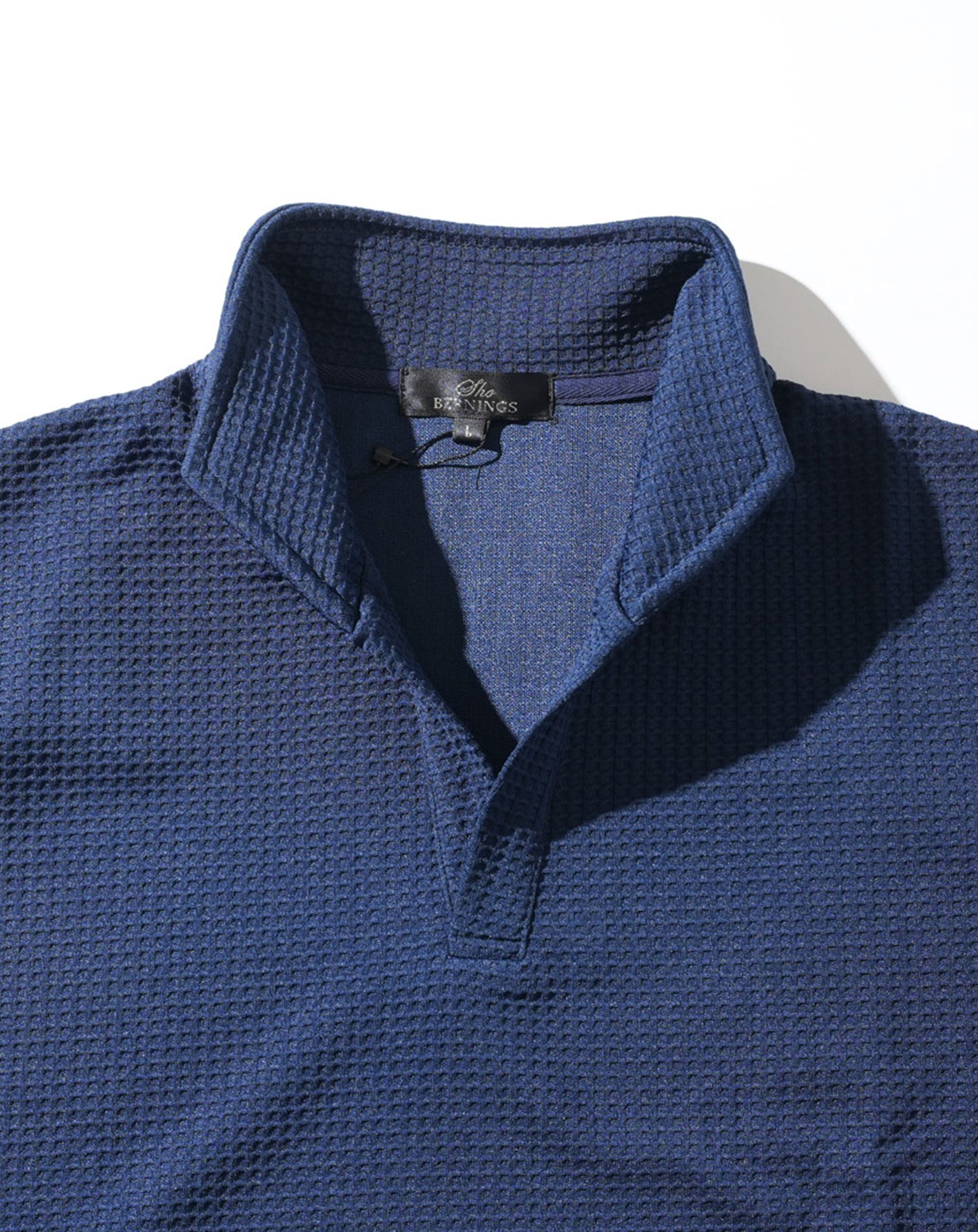 膨れワッフルワイヤー入りイタリアンスタンドカラー半袖ポロシャツ