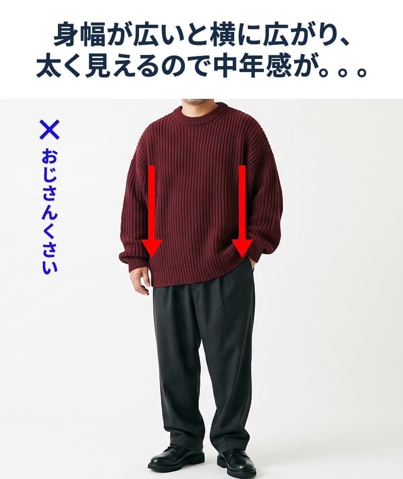 スリム見えワッフル編みクルーネック長袖ニットTシャツ