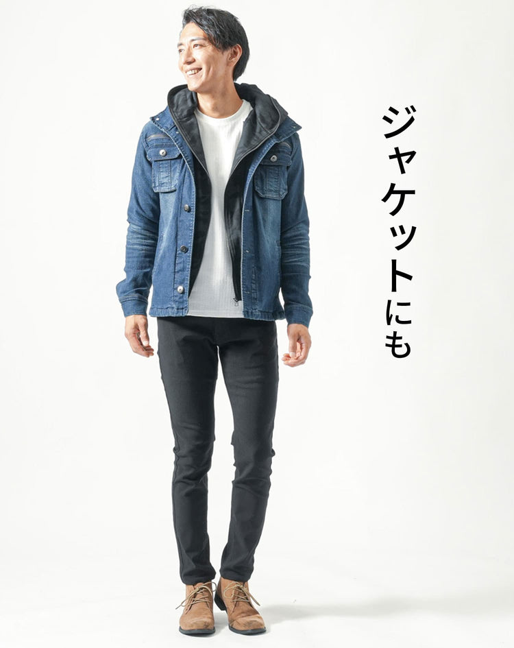 ワッフル編みクルーネック長袖ニットTシャツ