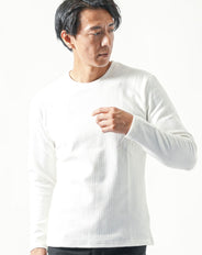 ワッフル編みクルーネック長袖ニットTシャツ