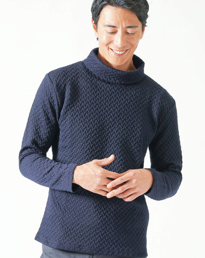 キルティングバスケット編み長袖タートルネックTシャツ