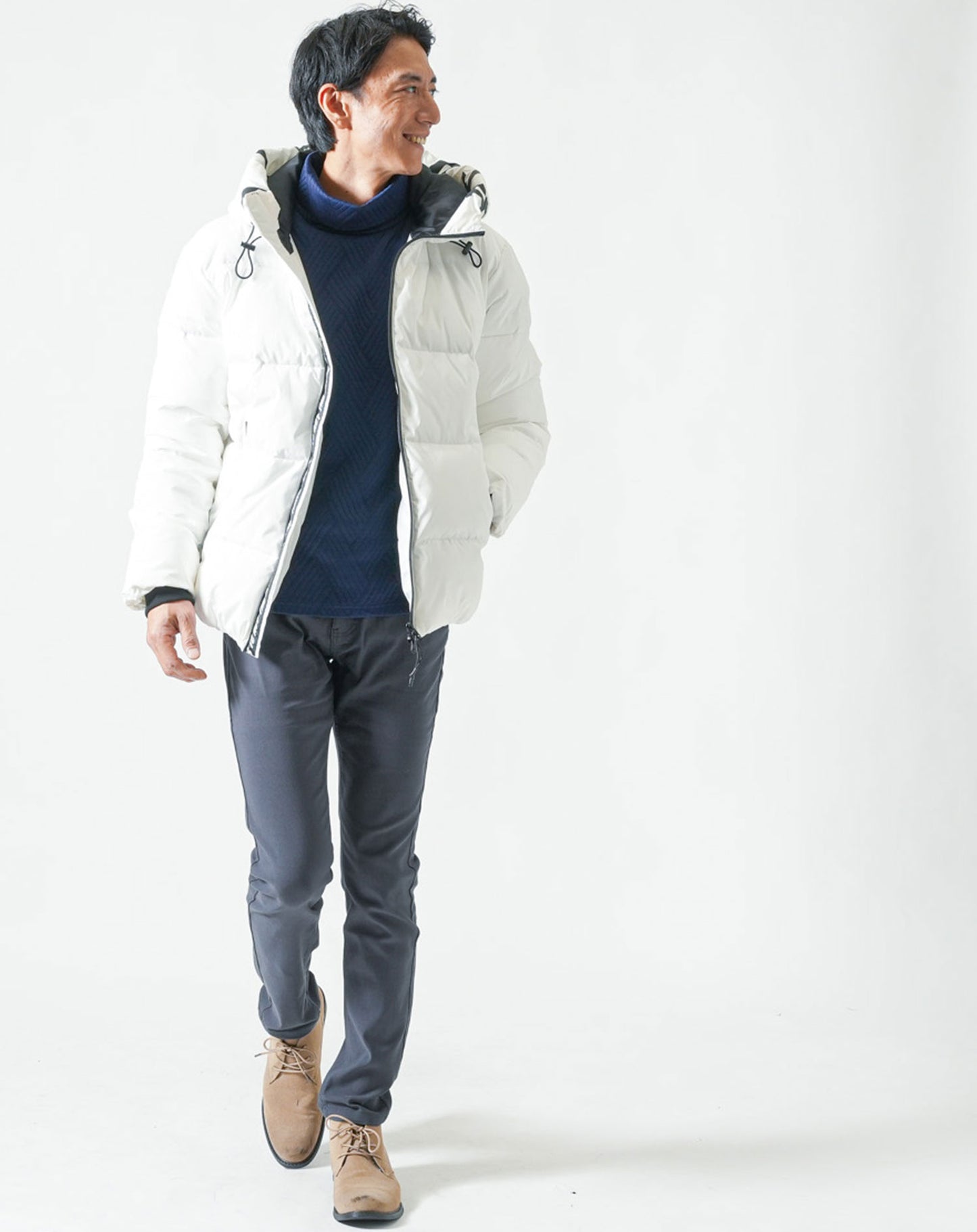 キルティングバイアスジャガード長袖タートルネックTシャツ