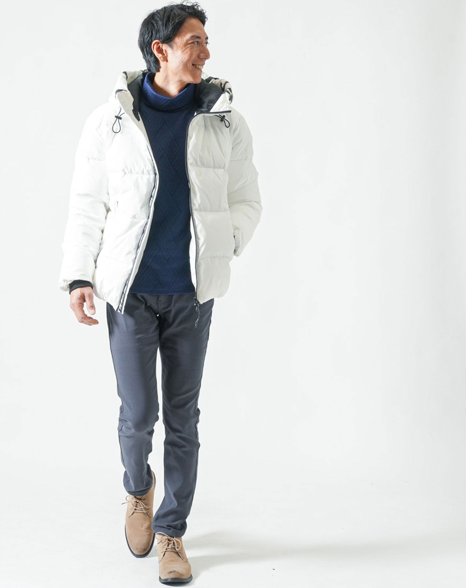 キルティングバイアスジャガード長袖タートルネックTシャツ