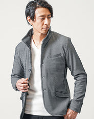 膨れストライプワイヤー入り長袖イタリアンスタンドカラージャケット