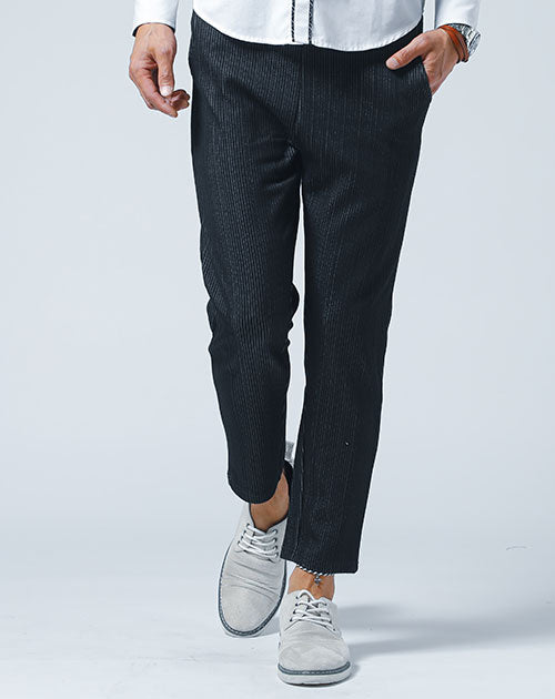 膨れストライプテーパードアンクルイージーパンツ