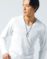 シェブロン編み長袖VネックTシャツ