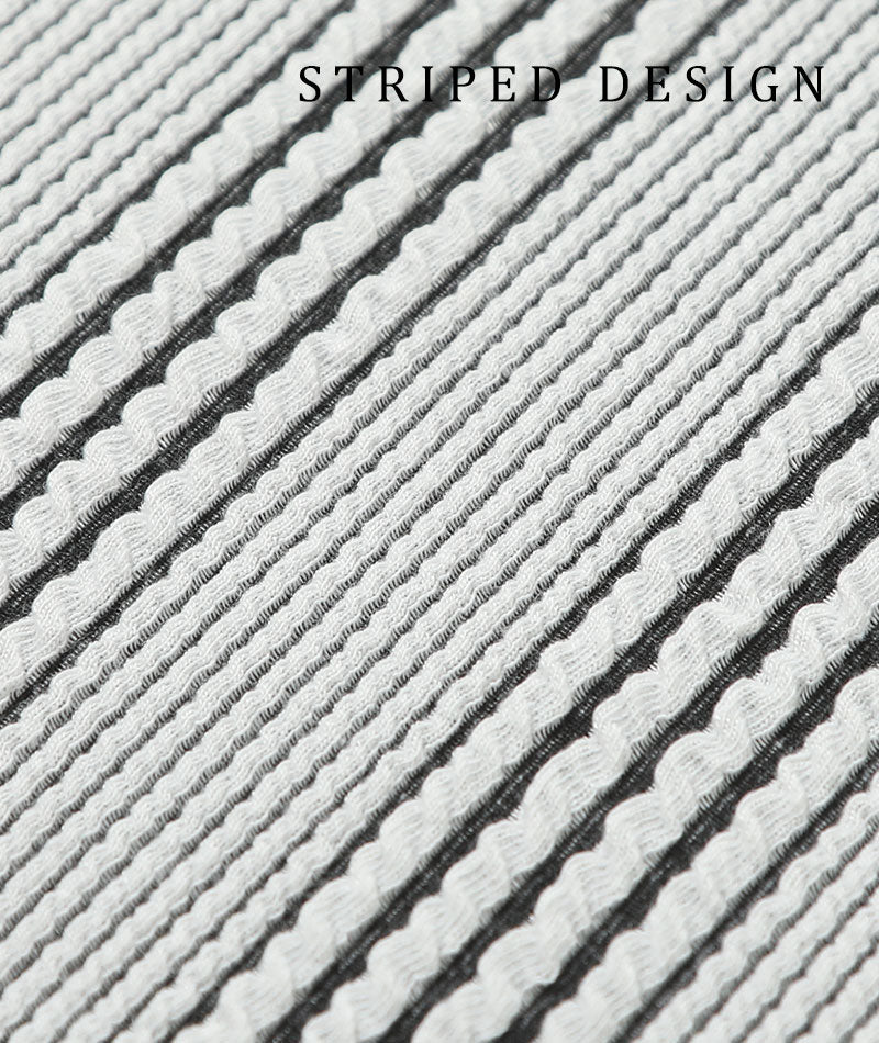 膨れストライプ長袖ストレッチVネックTシャツ