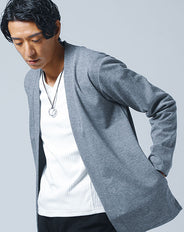 膨れジャガードデザインボタンレスセミロングカーディガン