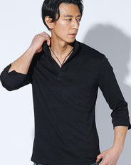 チェック編みワイヤー入りイタリアンスタンドカラーポロシャツ