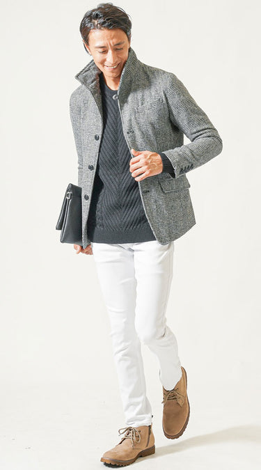 メンズにおすすめの白スキニーパンツのコーデ例