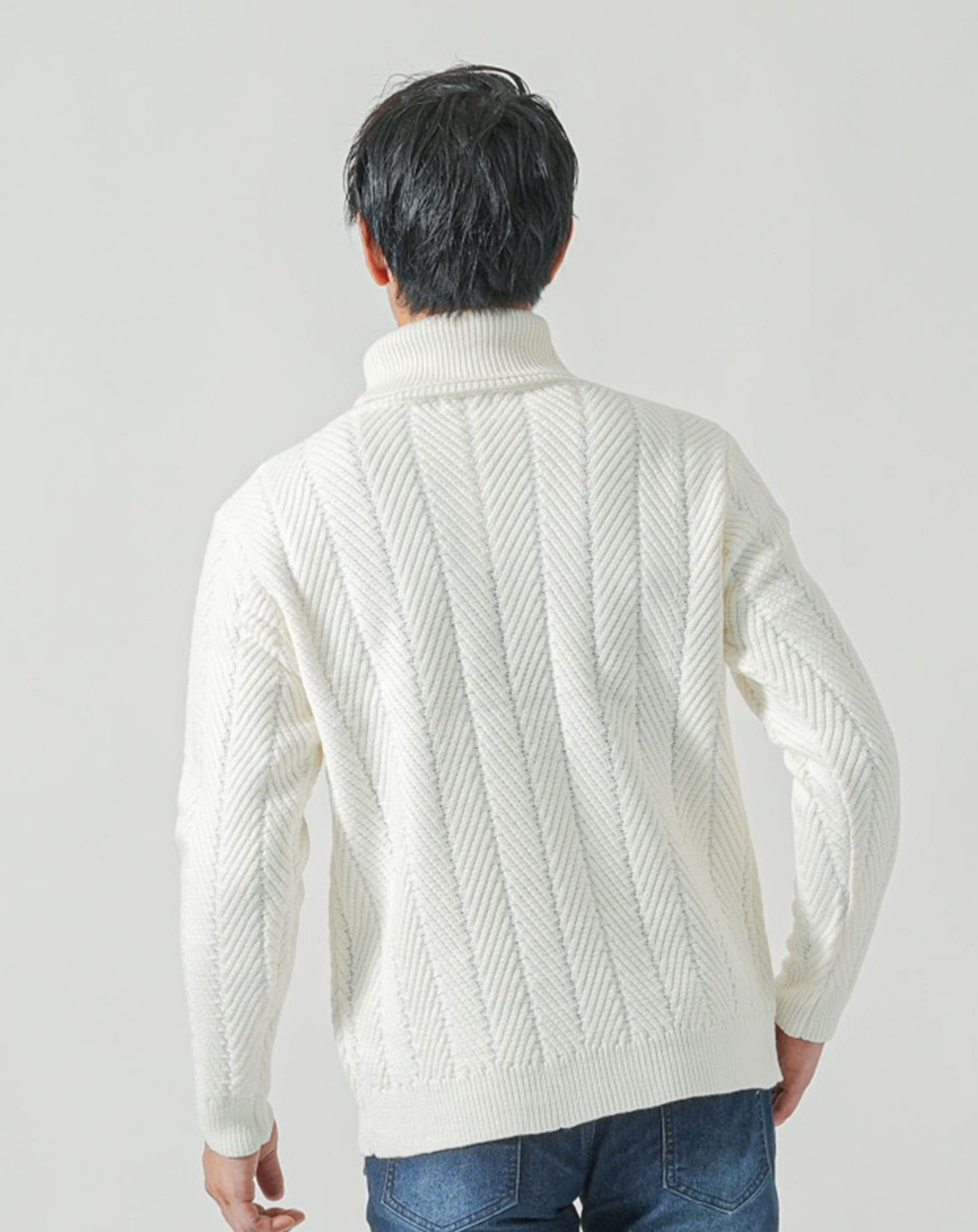 ヘリンボーン編みタートルネックニット タートルネック ニット メンズ