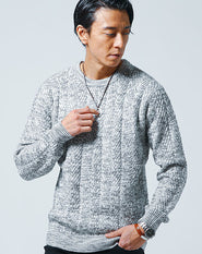 ヘリンボーン編み長袖クルーネックニット