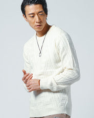 ランダムヘリンボーン編み長袖クルーネックニット