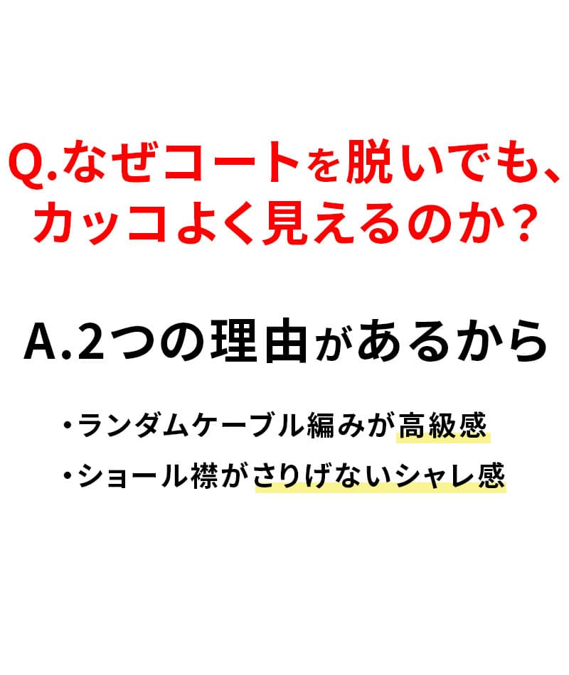 ケーブルヘリンボーン編みショールカラーニット