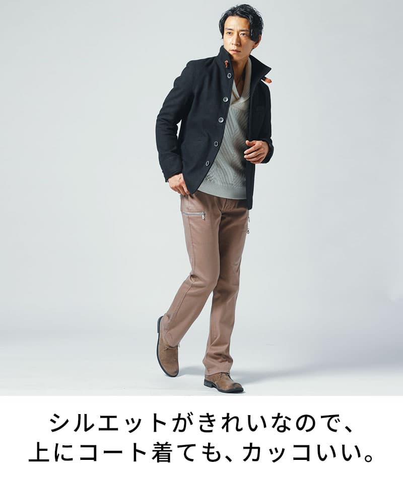 ケーブルヘリンボーン編みショールカラーニット