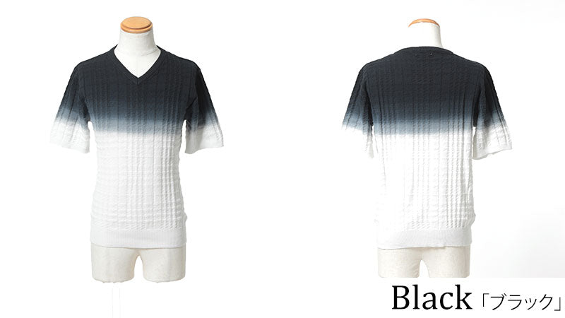 シェパードチェック×グラデーションデザイン半袖ニットソー