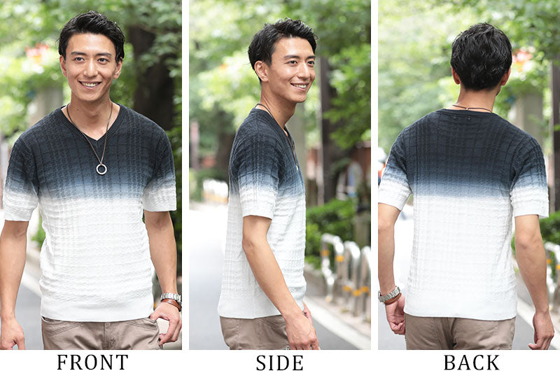 シェパードチェック×グラデーションデザイン半袖ニットソー