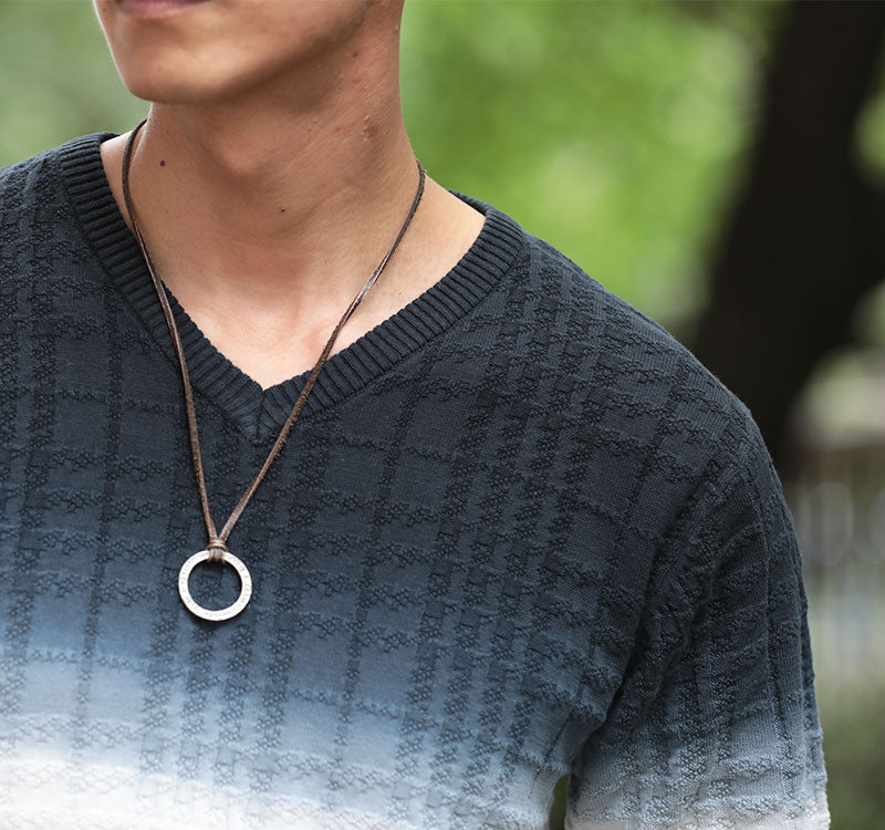 シェパードチェック×グラデーションデザイン半袖ニットソー