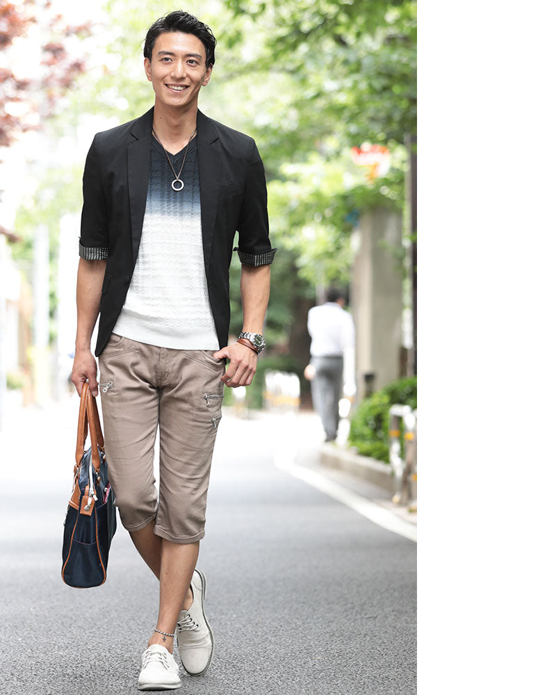 シェパードチェック×グラデーションデザイン半袖ニットソー