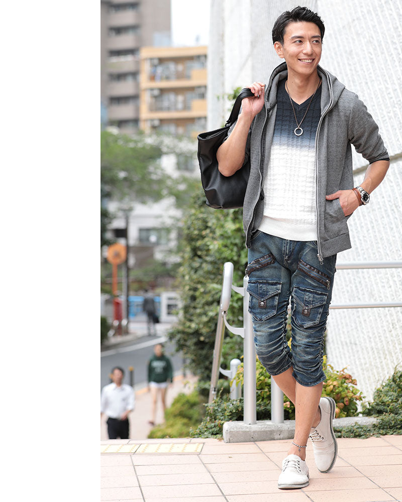 シェパードチェック×グラデーションデザイン半袖ニットソー