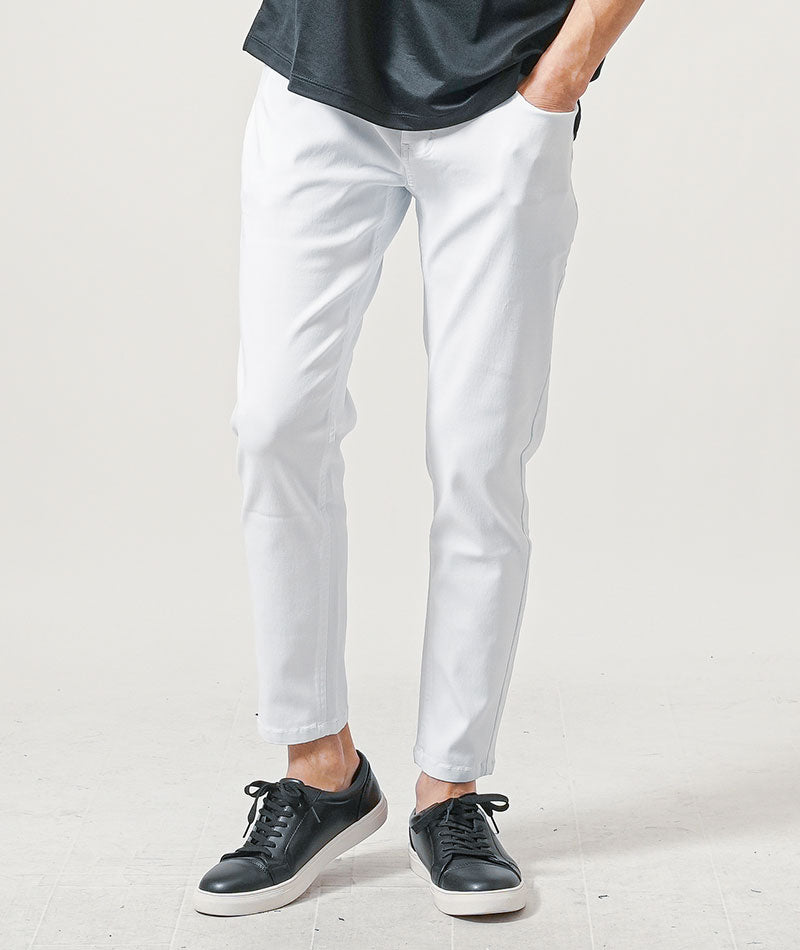 ちょいワル・イケオジメンズ夏の3点コーデセット　グレー5分袖テーラードジャケット×黒半袖Tシャツ×白スリムアンクルチノパンツ