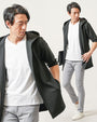 ちょいワル・イケオジメンズ3点コーデセット　黒7分袖ロングパーカー×白半袖Tシャツ×グレースリムチノパンツ