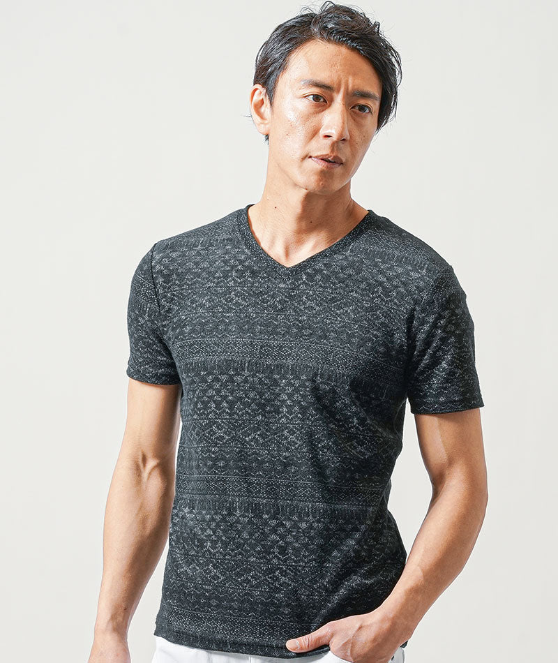 ちょいワル・イケオジメンズ3点コーデセット　黒7分袖テーラードジャケット×黒半袖Tシャツ×白スリムアンクルチノパンツ