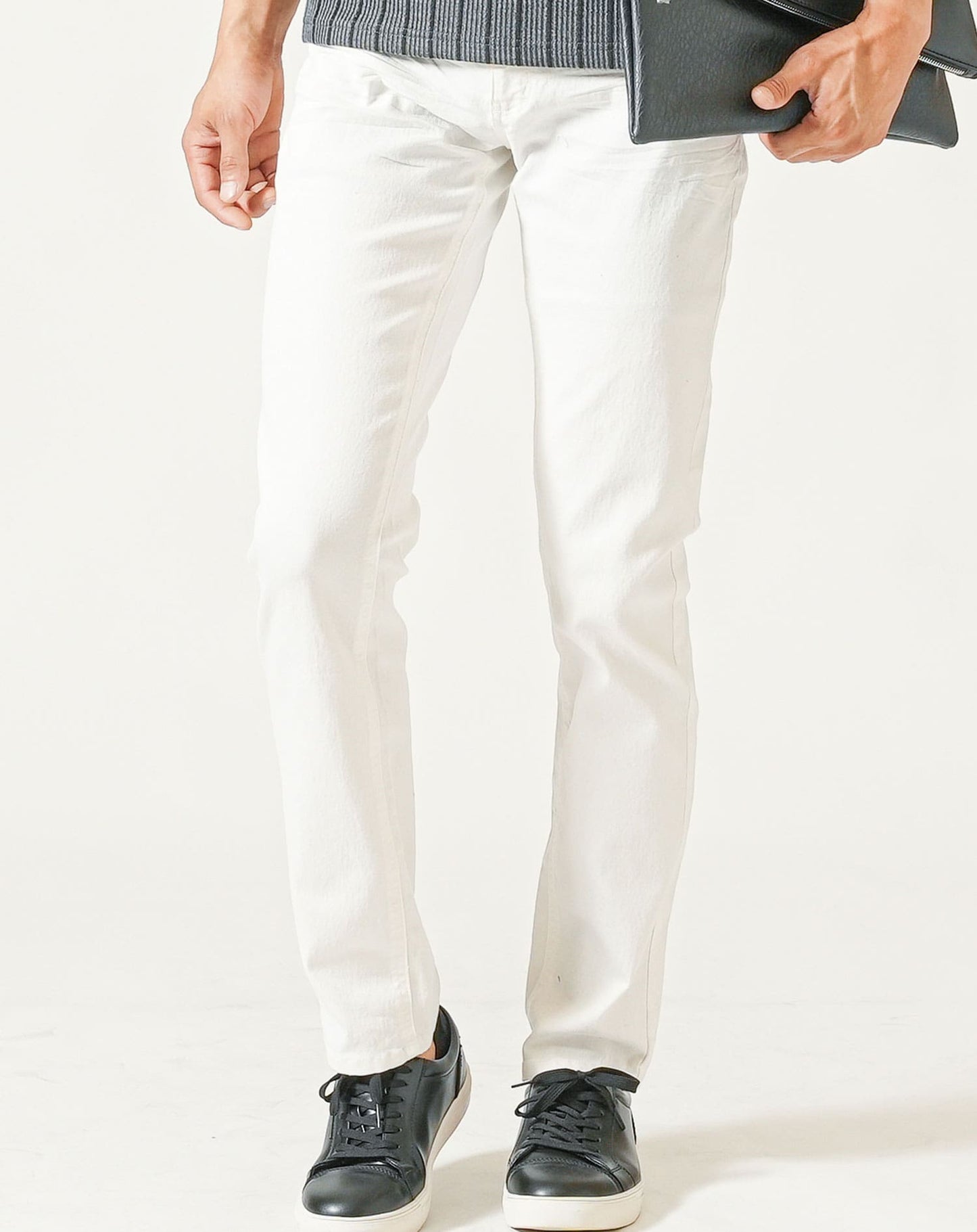 ちょいワル・イケオジメンズ夏3点コーデセット　黒7分袖ポロシャツ×グレー半袖ポロシャツ×白スリムテーパードパンツ