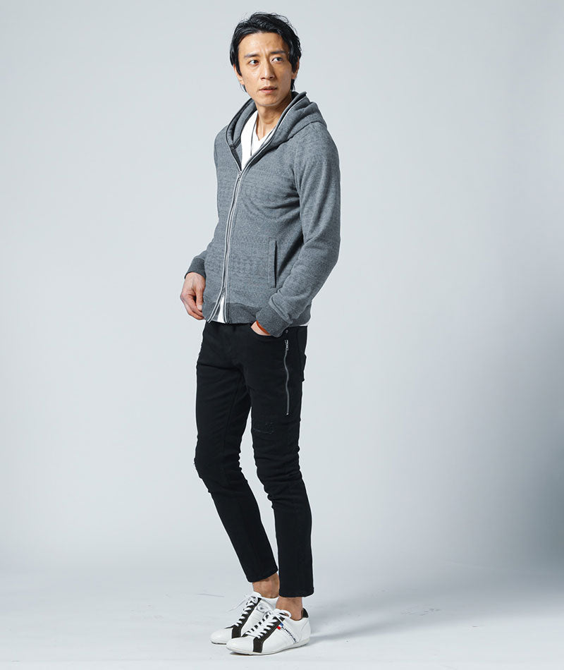 サイドジップスキニーテーパードストレッチパンツ