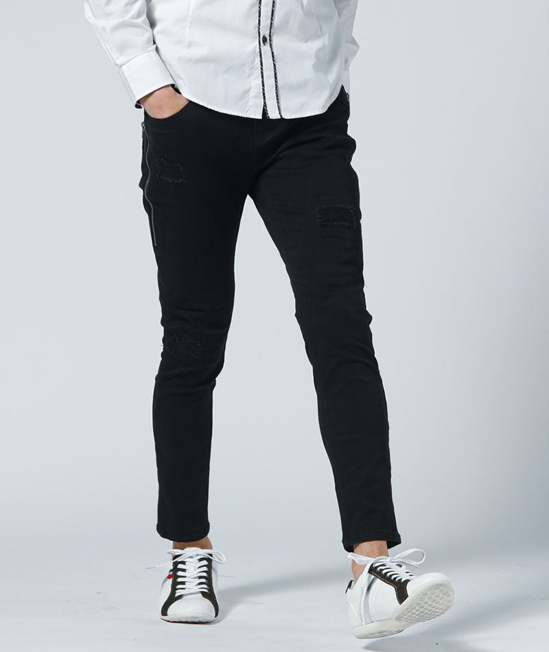 サイドジップスキニーテーパードストレッチパンツ