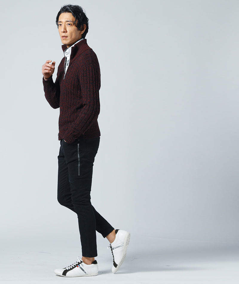 サイドジップスキニーテーパードストレッチパンツ