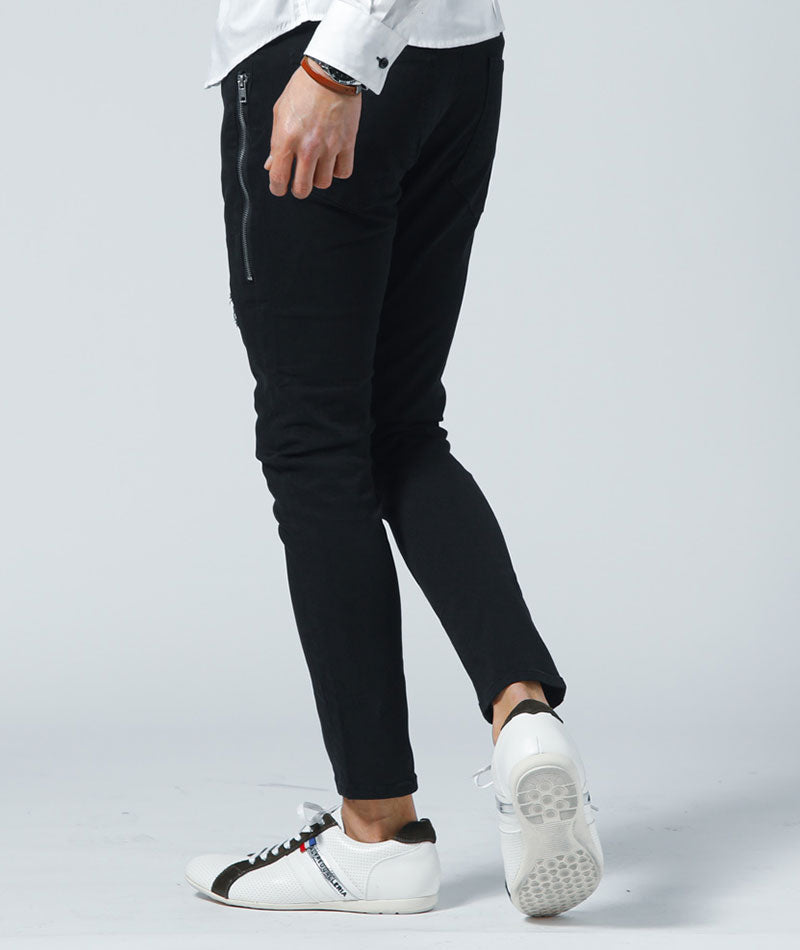 サイドジップスキニーテーパードストレッチパンツ