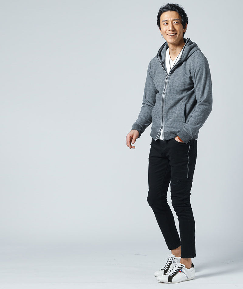 サイドジップスキニーテーパードストレッチパンツ