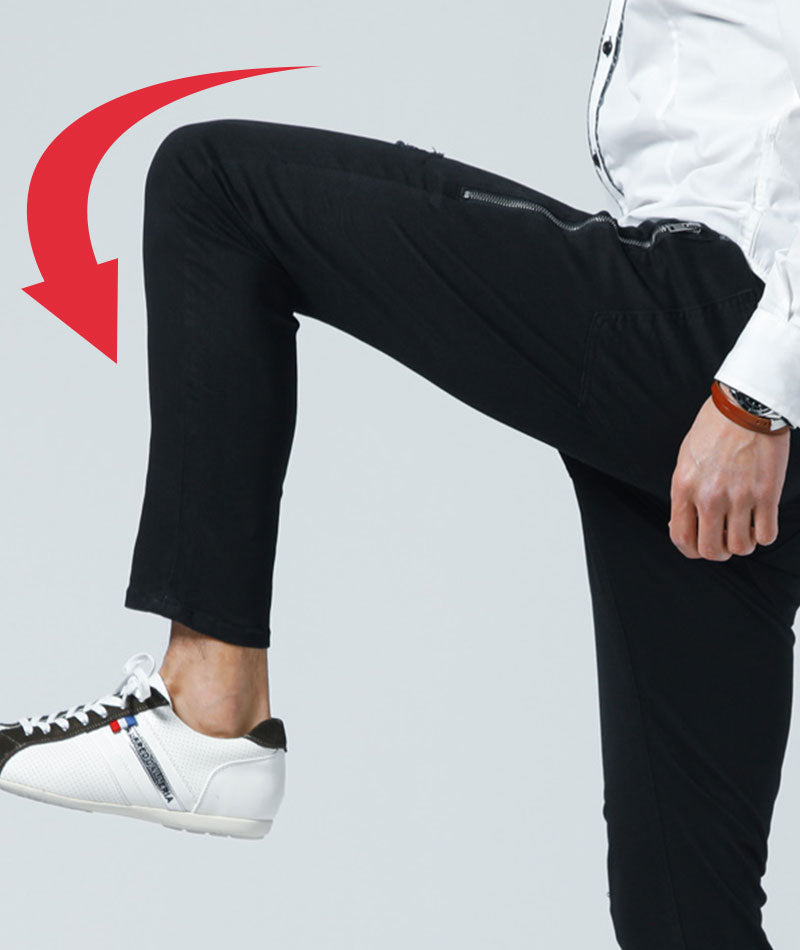 サイドジップスキニーテーパードストレッチパンツ