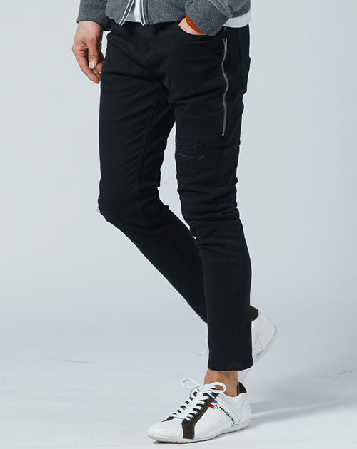 サイドジップスキニーテーパードストレッチパンツ