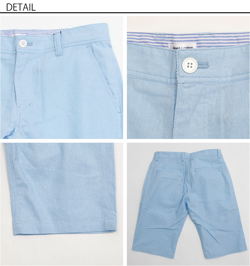 シンプル麻混ハーフパンツ