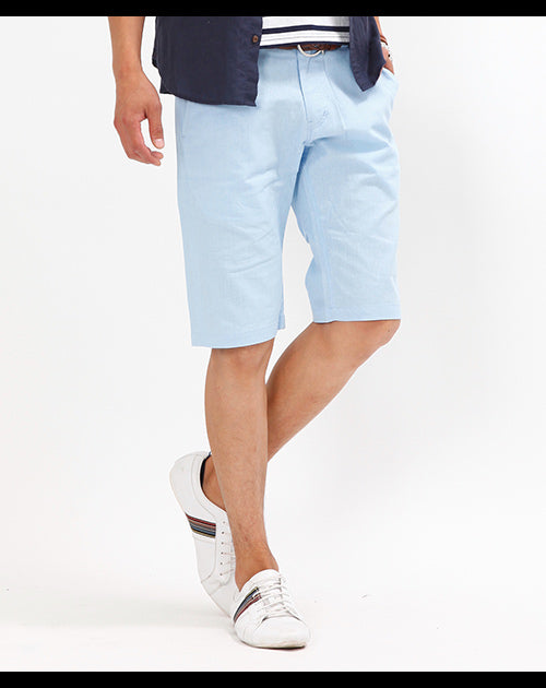 シンプル麻混ハーフパンツ