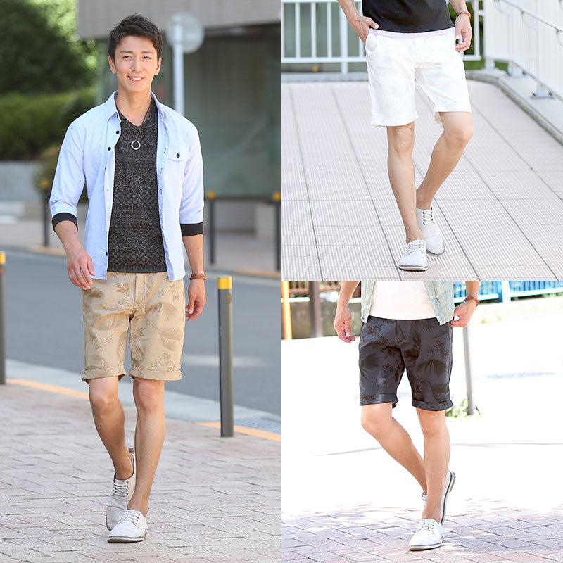 ストレッチ加工総柄ハーフパンツ