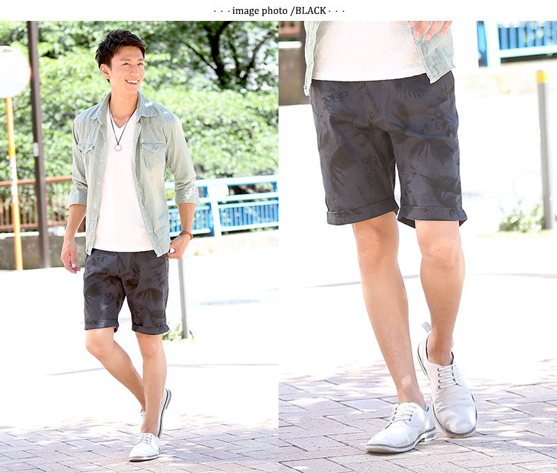 ストレッチ加工総柄ハーフパンツ