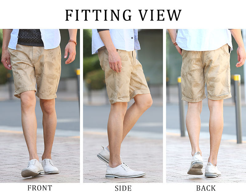 ストレッチ加工総柄ハーフパンツ