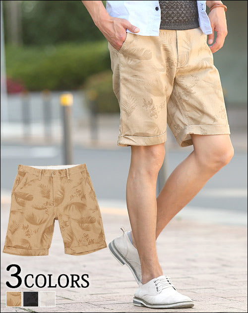 ストレッチ加工総柄ハーフパンツ