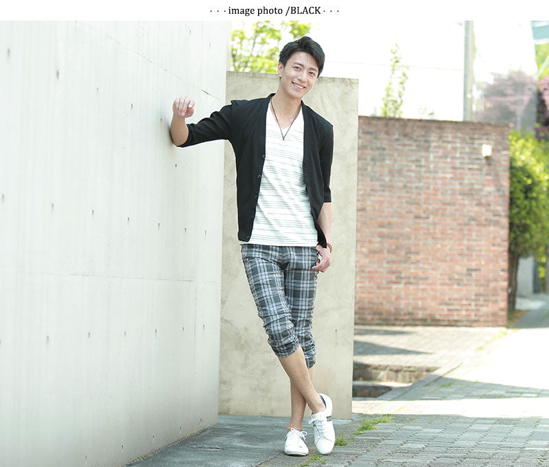 ランダムボーダーカットソー×5分袖カーディガン　2点セット