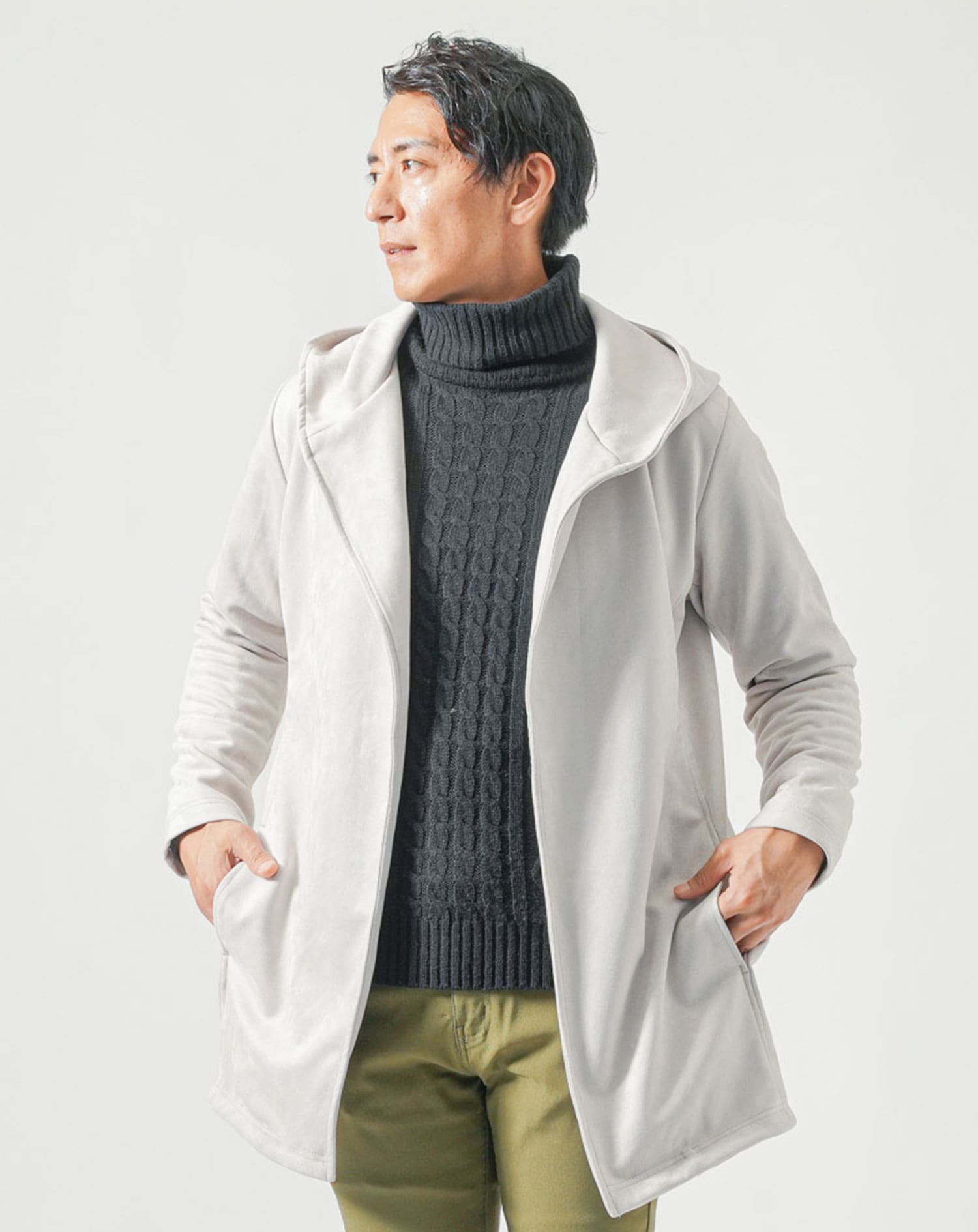 フェイクスエード素材フーデットロングコート コート アウター メンズ