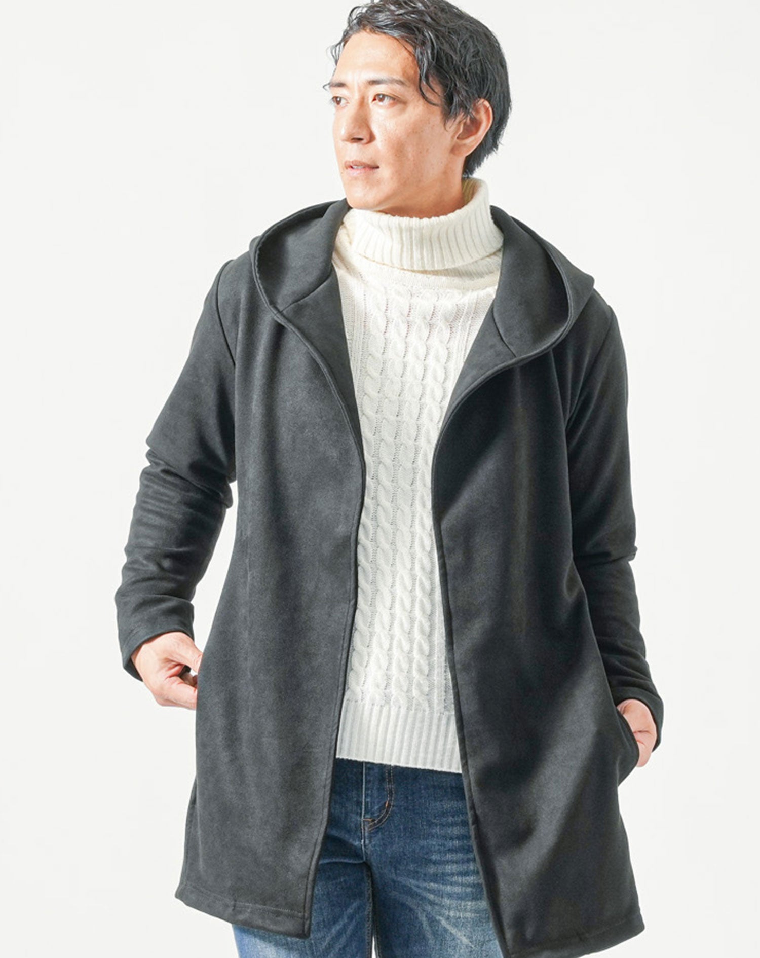 フード付きロングコート